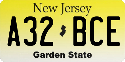 NJ license plate A32BCE