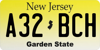 NJ license plate A32BCH