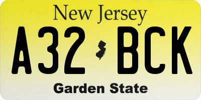 NJ license plate A32BCK