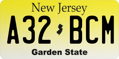 NJ license plate A32BCM