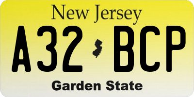 NJ license plate A32BCP