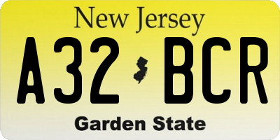 NJ license plate A32BCR