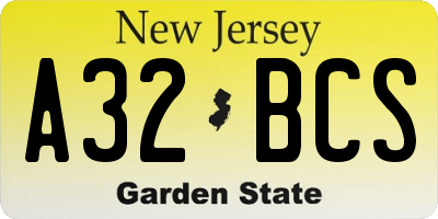 NJ license plate A32BCS