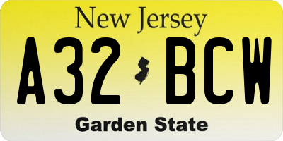 NJ license plate A32BCW