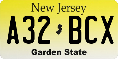 NJ license plate A32BCX