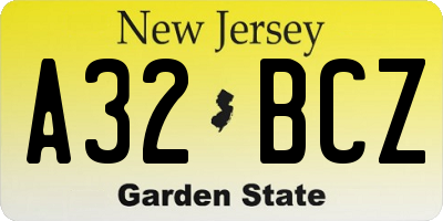 NJ license plate A32BCZ