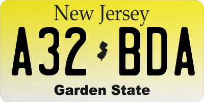NJ license plate A32BDA