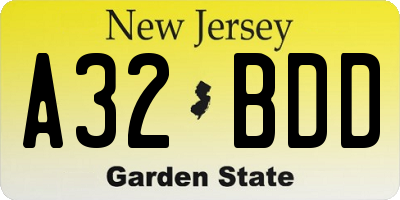 NJ license plate A32BDD