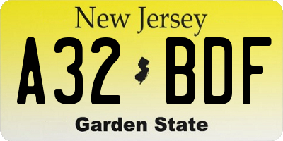 NJ license plate A32BDF