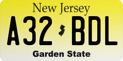 NJ license plate A32BDL