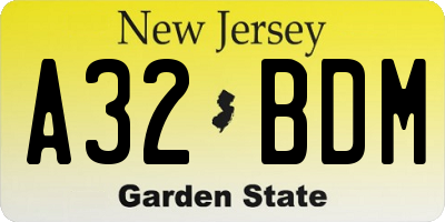 NJ license plate A32BDM