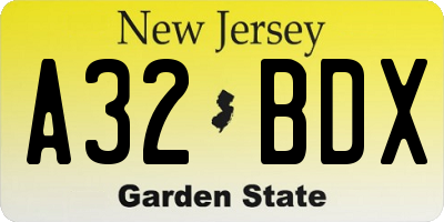 NJ license plate A32BDX