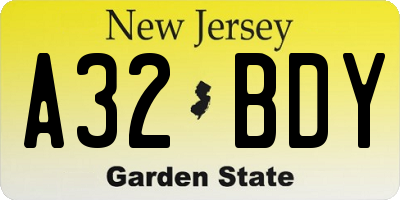 NJ license plate A32BDY