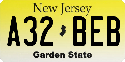NJ license plate A32BEB