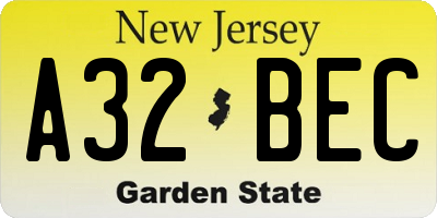 NJ license plate A32BEC