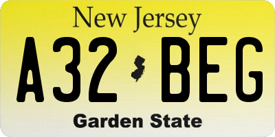 NJ license plate A32BEG