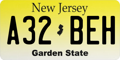 NJ license plate A32BEH