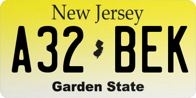 NJ license plate A32BEK