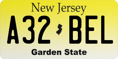 NJ license plate A32BEL