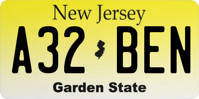 NJ license plate A32BEN