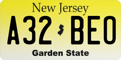 NJ license plate A32BEO