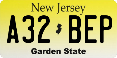 NJ license plate A32BEP