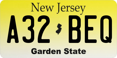 NJ license plate A32BEQ