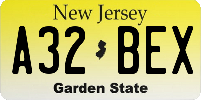 NJ license plate A32BEX