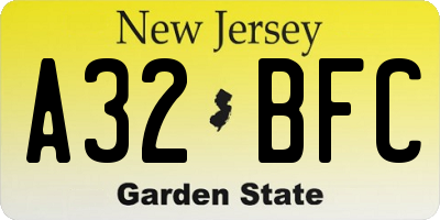 NJ license plate A32BFC