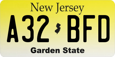 NJ license plate A32BFD