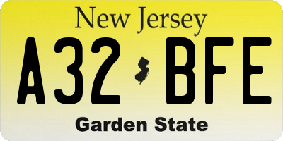 NJ license plate A32BFE