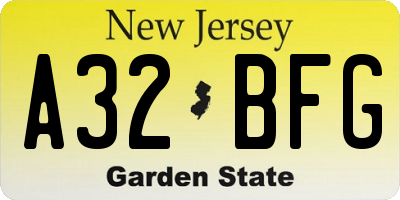 NJ license plate A32BFG