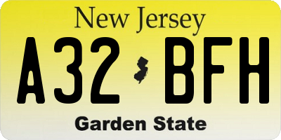 NJ license plate A32BFH