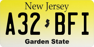 NJ license plate A32BFI