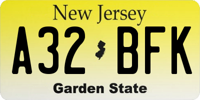 NJ license plate A32BFK