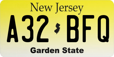 NJ license plate A32BFQ
