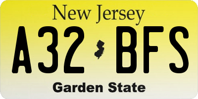 NJ license plate A32BFS