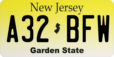 NJ license plate A32BFW