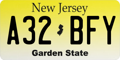 NJ license plate A32BFY