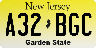 NJ license plate A32BGC