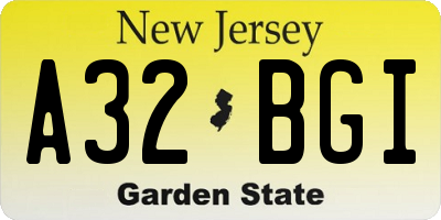 NJ license plate A32BGI
