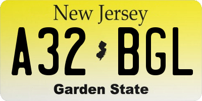 NJ license plate A32BGL