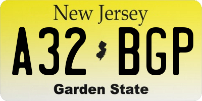 NJ license plate A32BGP