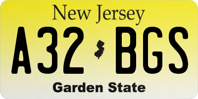 NJ license plate A32BGS