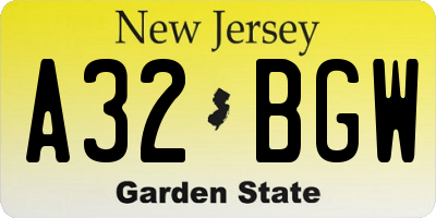 NJ license plate A32BGW