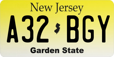 NJ license plate A32BGY