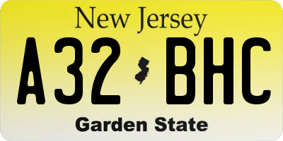 NJ license plate A32BHC
