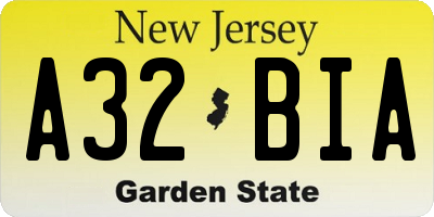 NJ license plate A32BIA