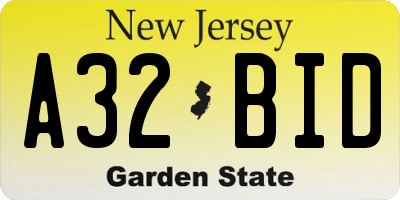 NJ license plate A32BID