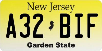 NJ license plate A32BIF
